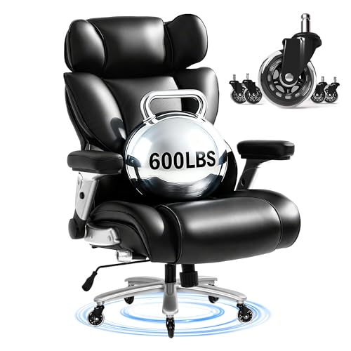 FLEXISPOT 600lbs Big and Tall Office Chair for Heavy People, Heavy Duty Computer Desk Chair with Lumbar Support 2D Armrest Blade Wheels, Chairs for Home Office Gaming Working, PU Leather, Black