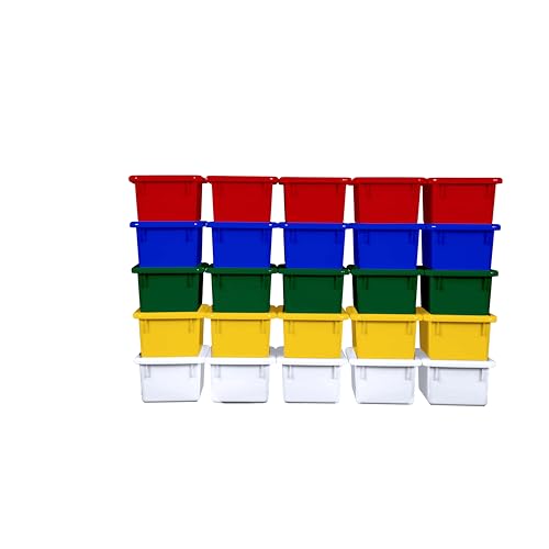 Wood Designs Cubby Storage Bin, Heavy Duty Plastic Containers for Kids Assorted Cubby Tray Set of 25