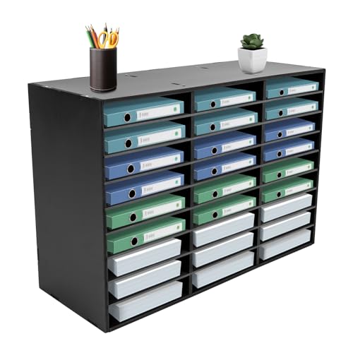 KSSTEVNBD Literature Organizer Plastic 27 Compartments Mail Sorter Organizer Home & Mailbox School Classroom Keepers Stackable Desktop File Sorter Mail Center Paper Storage Cabinet (Black)/Black