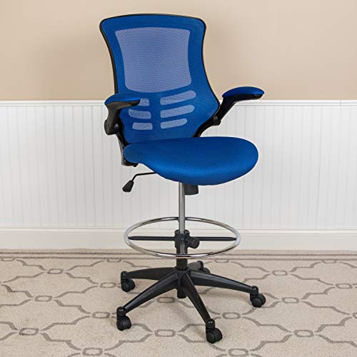 EMMA + OLIVER Mid-Back Blue Mesh Drafting Chair