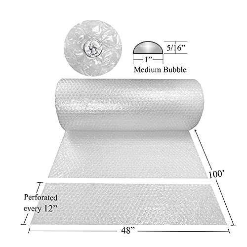 Bubble Cushioning Wrap Roll 48" Wide x 100 ft - Medium Bubbles 5/16", Clear