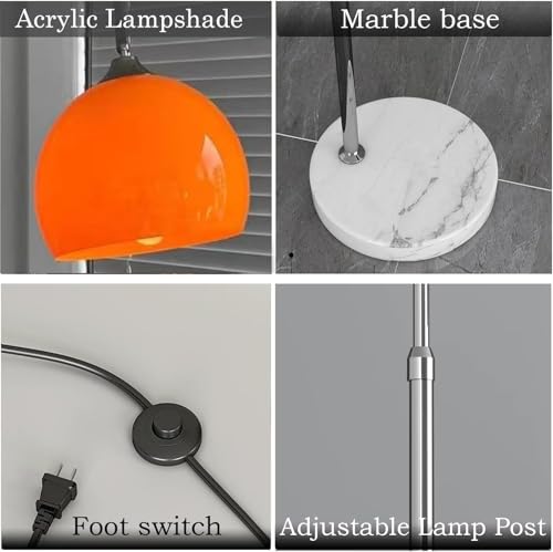 MIXL Orange Arc Floor Lamps for Living Room,Mid Century Modern,Marble Base