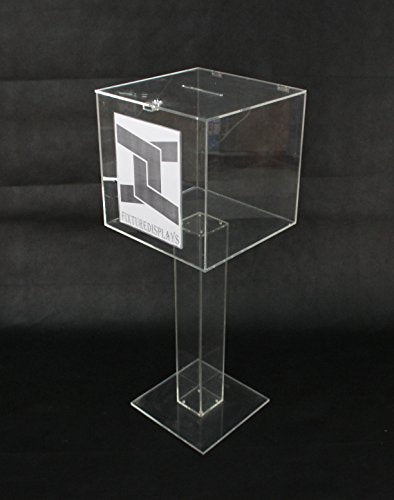 FixtureDisplays® Clear Plexiglass Acrylic Large Floor Standing Tithing Box Ballot Box Church Donation with Sign Holder 14301+12065