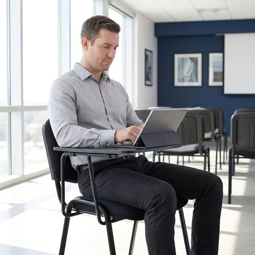 HNY Black Tablet Arm Chairs Set of 10, Mesh Office Waiting Room Guest Nesting Stacking Chairs, Reception Chairs with Flip-Up Table Conference Chairs for School Classroom Training Meeting Room