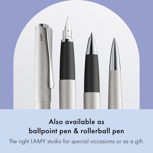 Lamy studio brushed - Fountain Pen in elegant metal body - steel nib, partially platinum-plated & in nib size M - incl T 10 blue ink cartridge