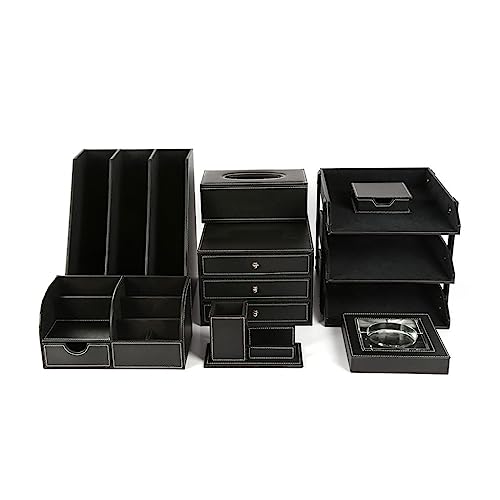 AFPSDLFJDLS Office Accessories Desk Gift Set Card Holder Large File Rack Stationery Organizer Tissue Box Document Tray(D)