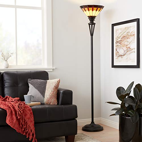 Kenroy Home Harmond 1 Light Art Glass Torchiere with Bronze Finish, Classic Style, 71.5" Height, 14.5" Width, 14.5" Depth