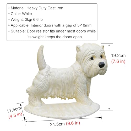 Solid Iron Dog Door Stopper for Door Gap 5-10mm, White Weighted Door Holder for Bottom of Door, Weight 6.6lb