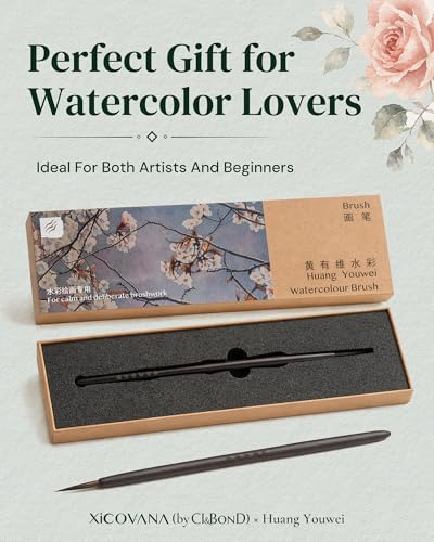 XiCOVANA × Huang Youwei Watercolor Rigger Brush, Nylon-Wool Blend Drybrush, for Ultra-Fine Linework, Tree Branch, Water Ripple & Architectural Detailing, Artist Grade for Watercolor Gouache Acrylic