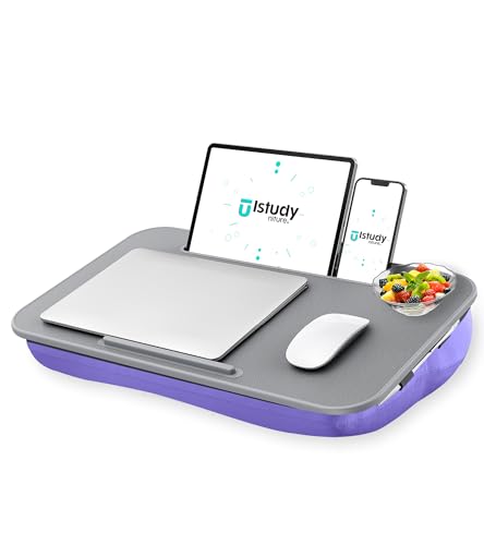 Istudyniture Lap Desk | Portable Laptop Desk & Stand – Fits Up to 17 inch – Washable Cushion, Built-in Phone Holder – for Bed, Couch, Sofa, Floor – Writing, Reading, Home Office – Large, Purple