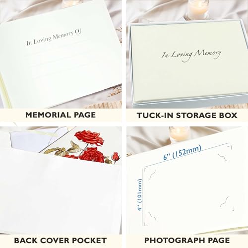Esposti In Loving Memory Funeral Guest Book - 192 Pages with Silver Gilt Edges & Storage Box - Hardcover Memorial Book with 2304 Message Lines & Keepsake Pocket - For Funeral Services (White, 9"x7")
