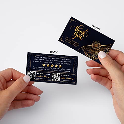 Amazon Thank You for Purchase Cards with Feedback Request & QR Code Link - 2" x 3.5" - Business Card Size - Small Business - Online Store Retailer - Package Inserts (5000 Cards, Black/Gold Mandala)