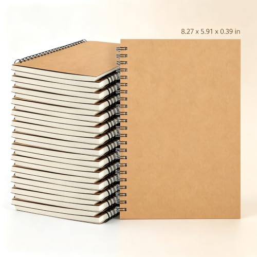 24 Pack A5 Bulk Spiral Notebooks with Kraft Cover, 8.3 X 5.8 Inch