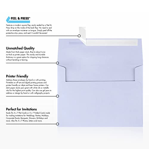 LUXPAPER A7 Invitation Envelopes for 5 x 7 Cards in 80 lb. Lilac, Printable Envelopes for Invitations, w/Peel and Press Seal, 1000 Pack, Envelope Size 5 1/4 x 7 1/4 (Purple)