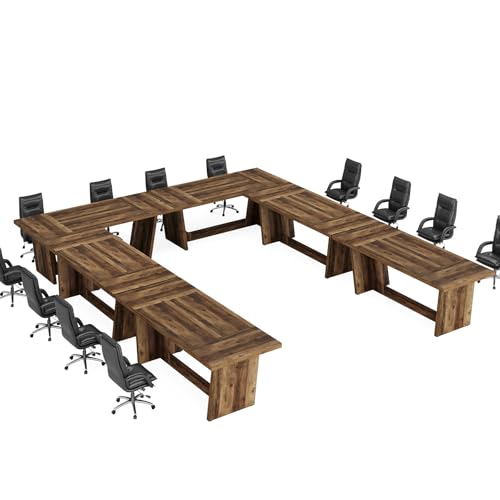 Tribesigns 6 FT Conference Room Table, 71”Large Executive Seminar Desk for 6–8 People, Rectangular Meeting for Office, Heavy-Duty Business Boardroom with Wooden Pedestal Base, Dark Brown