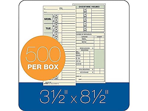 MotivationUSA 1291 Time Cards, Monday-Sunday, Overtime, 500/Box, 3-1/2-Inch x 8-1/2-Inch