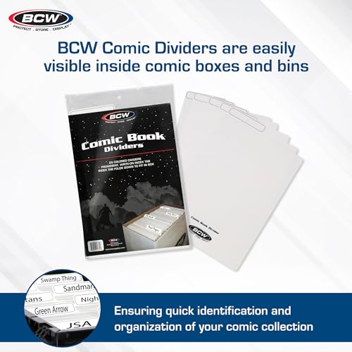 BCW Comic Dividers - 25 White + 1 Printed Index Divider | Archival Polyethylene Plastic | Organize Comics in Storage Boxes | Write-On Index Tab
