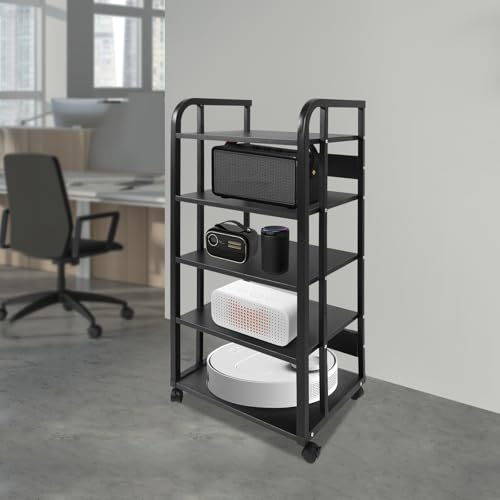 GGTYTAS 5-Tier AV Media Stand with Wheels, Modern Mobile Stereo Cabinet