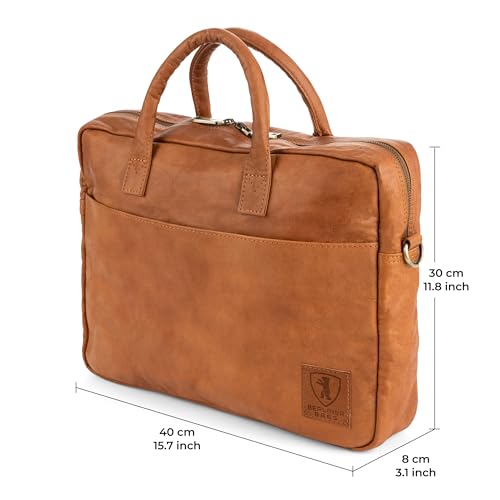 BERLINER BAGS Full Grain Leather Laptop Bag For Men Madrid, Brown
