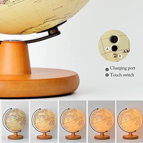 seDFHdry Globes, Lighted Led Antique with Wooden Stand 3 Sizes Educational World Map(20cm)