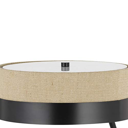 Benjara Metal Lined Fabric Shade Desk Lamp with Wooden Base, Beige and Black
