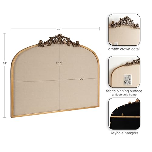 Kate and Laurel Arendahl Wide Decorative Arch Pinboard; 30 x 24; Gold; Framed Arched Ornate Vintage Cork Board for Use as Motivational Vision Board or Wall Organizer