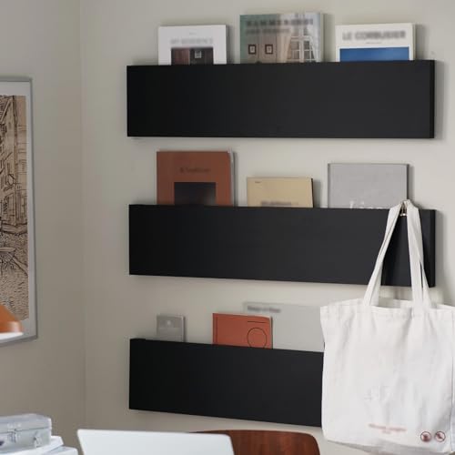 GTFDXJ 35 47 59 in Black Metal Magazine Rack Wall Mounted, Hanging File Brochure Storage Holder Comic Display Stand Book Shelf, Vertical Organizer for Home Office Reception Decor