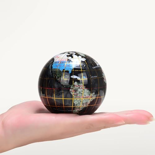 KALIFANO 3" Gemstone Globe Paperweight with Black Opalite Ocean