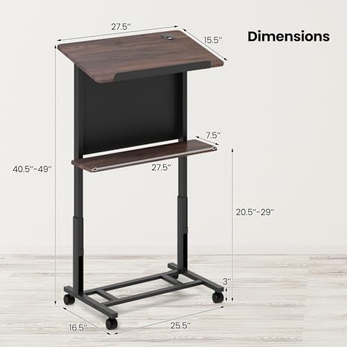 SlickBlue Height Adjustable Rolling Podium Stand with Storage Shelf Lectern