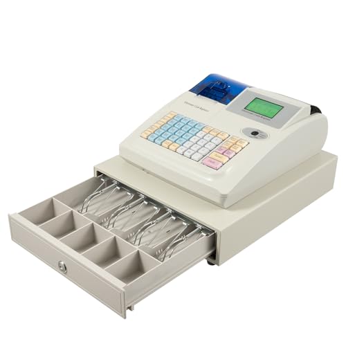 Electronic Cash Register, 48 Keys 35W Cash Register for Small Businesses with with 2.4in/s Printing Speed Cash Management System for Restaurant Supermarket Retail 8-Digits LED Display White