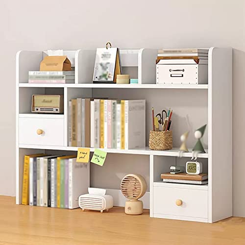 hezhuhe2258 Book Shelf White Wood Desktop Shelf Organizer Office Dorm Desk Bookshelf Storage Display Rack Large Size and Capacity(L113*D17*H80cm)