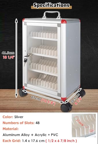 Cell Phone Locker Metal Cell Mobile Phone Storage Cubbies with Wheels, 48/60/72 Large Capacity Bits Phones Jail, Classroom Employees Workshop Meetings Use（48 Slots）