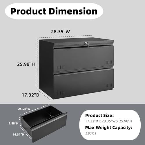 Approgreent 2 Drawer File Cabinet, File Cabinets for Home Office, Printer Stand, File Cabinet with Lock, Lateral Filing Cabinet for A4/Letter/Legal Size File Folders, Assembly Required(Black)