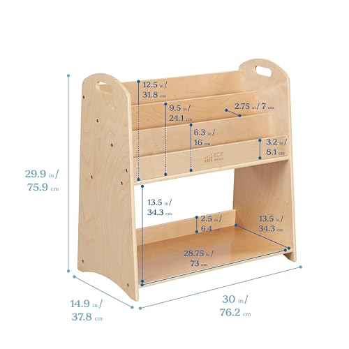 ECR4Kids 3-Shelf Floor Book Display with Handles and Storage, 30in, Kids Bookshelf, Natural