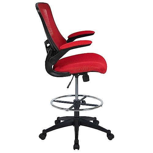 EMMA + OLIVER Mid-Back Red Mesh Drafting Chair