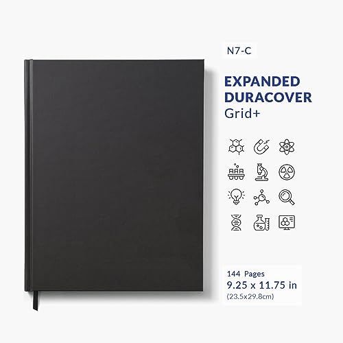 Vela Sciences Advanced N7-C Expanded DuraCover Lab Notebook, 9.25 x 11.75 in (23.5 x 30 cm), 144 Pages, Gray Saturated Weave, Permanent Bound, 70lb Heavyweight Paper (1-Pack, Grid+)
