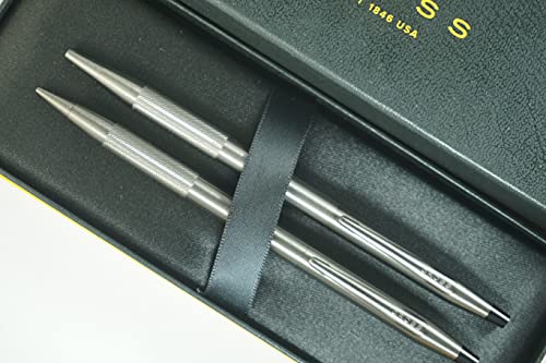 AT CROSS Cross Century Classic Titanium Gray finishes with a Band of Diamond Cut Micro-Knurl Detailing Barrel Ballpoint Pen and 0.7MM Pencil Set