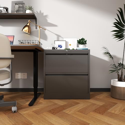 Qinazoe 2 Drawer Lateral File Cabinet with Lock, Metal Lateral Filing Cabinet for Home Office, Steel Wide Locking Filing Cabinets Hanging for Letter/Legal/A4/F4 Hanging Files (Black)