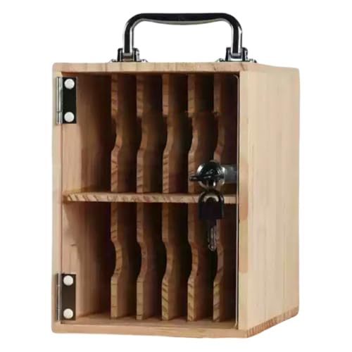 Wooden Slots Cell Phone Storage Box Cell Phone Storage Cabinet with Handle Classroom Pocket Chart with Security Lock Desktop Cell Phone Storage Box for Classroom Office