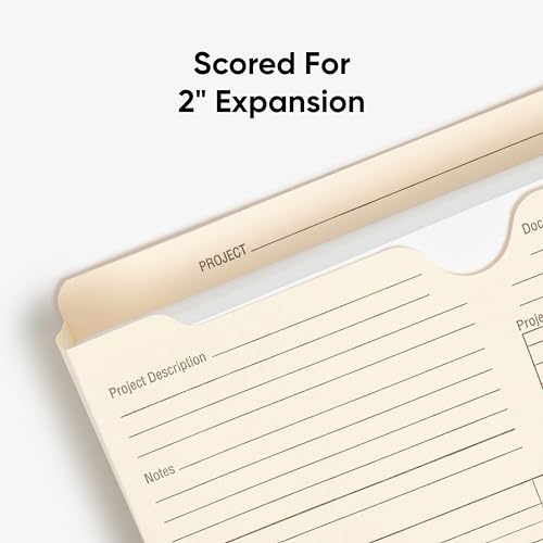 Smead Project File Jackets, 25 Count, Manila, Reinforced Straight-Cut Tabs, Preprinted Front, Back and Tab, 2" Expansion, Letter Size (75621)