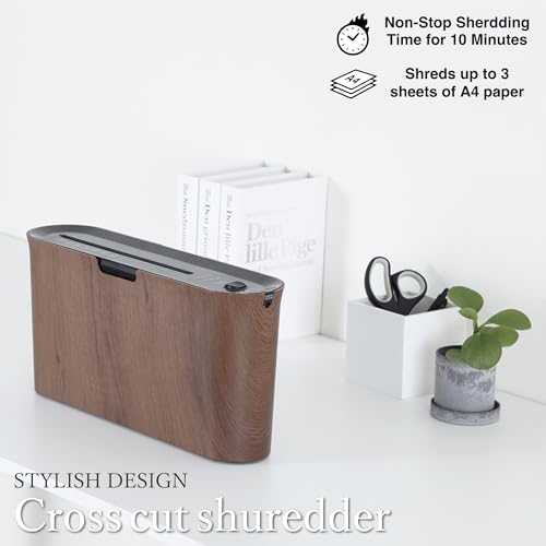 Asmix B06W Paper Shredder for Home use Office, Wood Compact Design, 2 Sheet Crosscut Paper, 10 Mins Running Time 14.7" × 7.2" × 3.7"