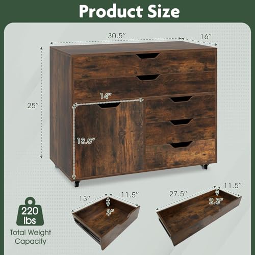 LOKO 5-Drawer Mobile File Cabinet, Office Storage Cabinet (Rustic Brown)
