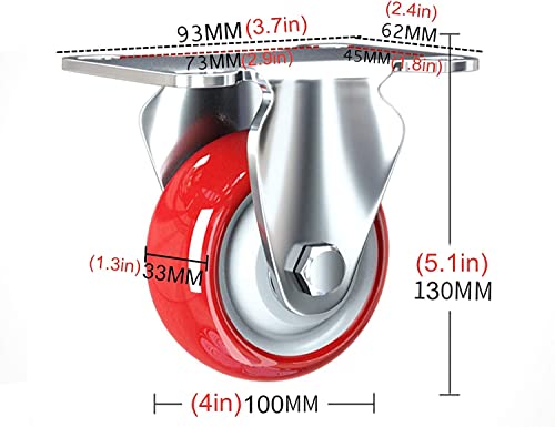 MXXADHPL Office castors Swivel Wheels for Furniture,Red Moving Caster Wheels,Trolley Wheels in Polyurethane