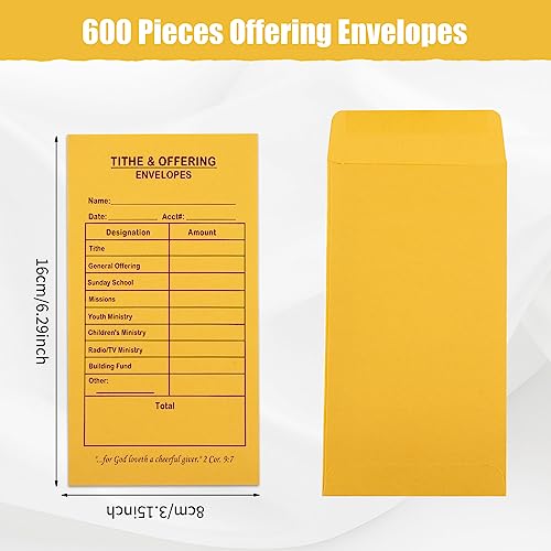 600 Pcs Church Offering Tithe Donation Envelopes 6.5 x 3.5 Inch Golden Paper Tithes and Offering Envelopes for Church Tithing Checks and Cash Envelopes for Offering(600, Tithes And Offering)