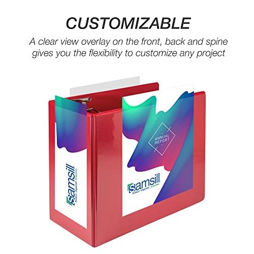 Samsill Durable 6 inch 3 Ring Binder, Locking D Ring Binder, Customizable Clear View Cover, Red, Holds 1225 Pages