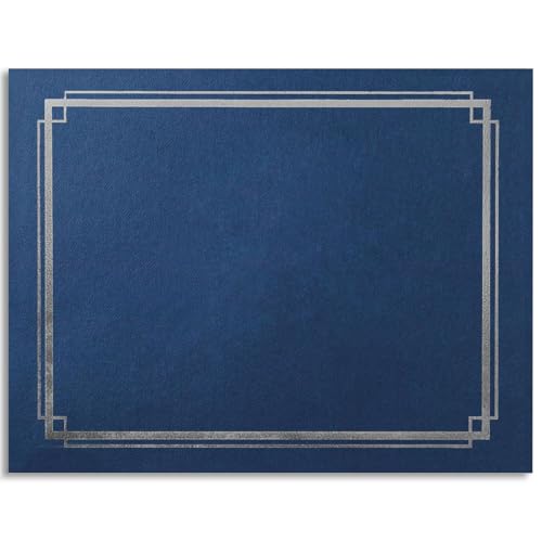 PaperDirect Blue Elegance Certificate Jackets, 9.5 x 12, Silver Double Foil Border, Diplomas, Employee Recognition, Volunteer Appreciation, Award Ceremonies, Birthdays, Graduation, Pack of 10