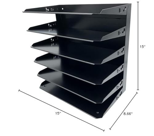 Huron Desktop Horizontal 6-Slot Legal File Binder Organizer Storage Letter Tray, Black Commercial Grade Steel
