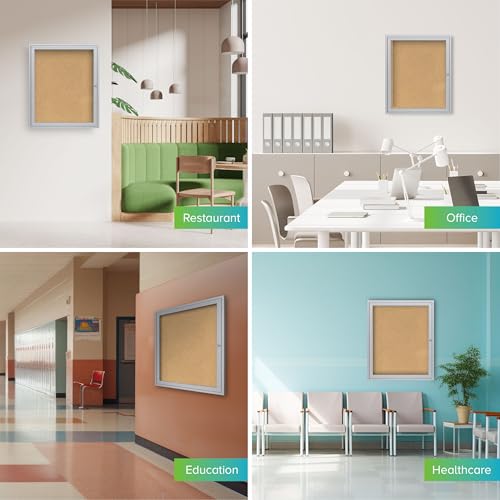 Ghent 24"x18" 1-Door indoor Enclosed Bulletin Board, Shatter Resistant, with Lock, Satin Aluminum Frame - Natural Cork (PA12418K) Made in the USA