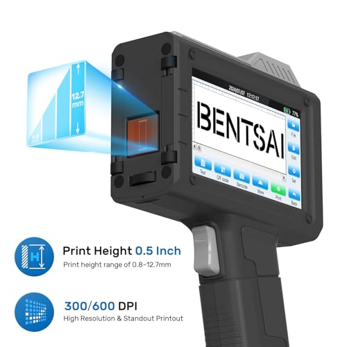 BENTSAI Handheld Inkjet Printer BT-HH62 Series Newly Upgraded with 16H Long Endurance Use for Batch Number Date Code Logo Serial Number QR Code on Plastic Cardboard Wood Metal (0.5 Inch with Sensor)