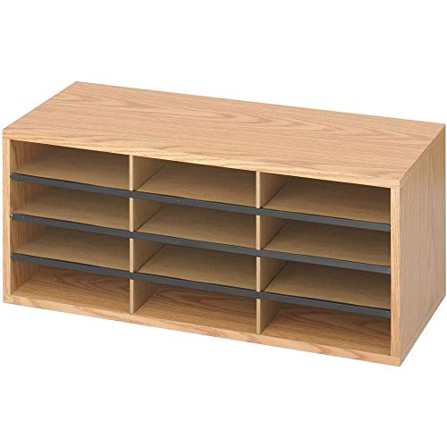 Safco Literature Organizer, 12 Compartments, Office and Classroom Mailbox with Adjustable Shelves, Wood Paper and Mail Sorter, Medium Oak